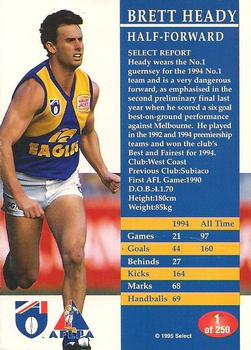1995 Select AFL #1 Brett Heady Back